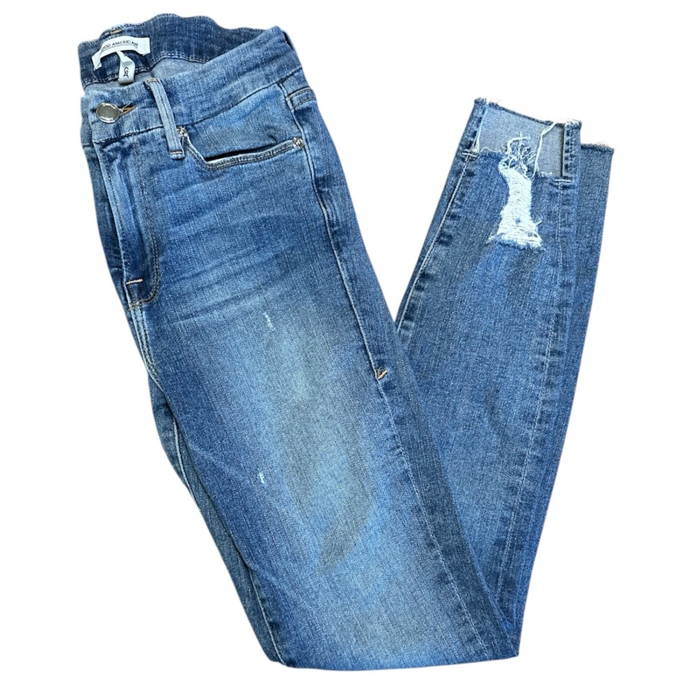 Good American Good Legs High Rise Skinny Ankle Step Hem Denim Jeans Size 0